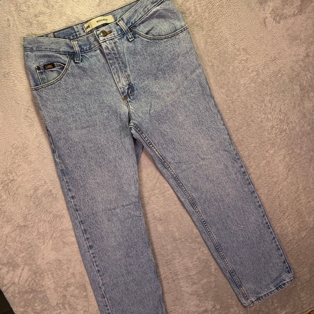 Vtg Lee Mens Jeans 31x30 Light Blue Acid Wash Regular Fit Straight (Meas. 30x29)